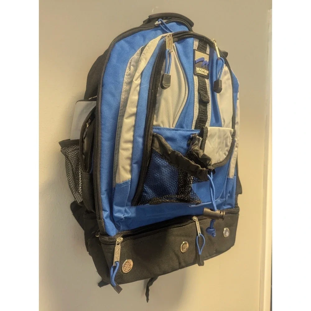Mountain Terrain Backpack Black Blue Multi-Pockets School Backpack Zippered